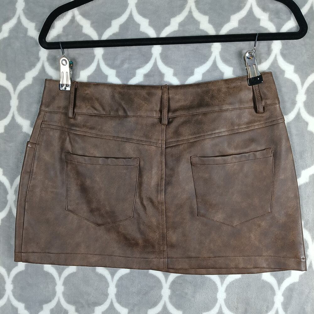 Edikted Mini Skirt Women Size M Brown Faux Leather Western Festival Y2K Clubwear - Picture 3 of 8